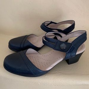 Navy Clarks Collection Strappy Low Heel